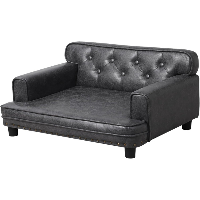 Софа для собак та котів, невелика, з велюру, сіра. Стабільний дерев'яний каркас. Софа-ліжко для маленьких собак та котів