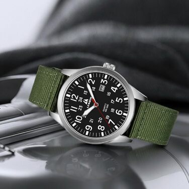 Годинники чоловічі LN LENQIN аналогові кварцові на нейлоновому ремінці, водостійкі 30M, з датою (зелені, срібні, чорні)