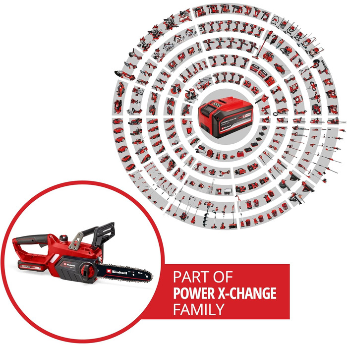 Акумуляторна ланцюгова пила Einhell GE-LC 18/25 Li-Solo Power X-Change (18 В, довжина шини 23 см, з АКБ 3.0 Аг та зарядним пристроєм)