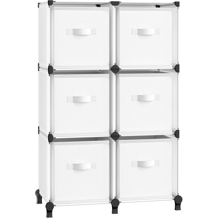 SONGMICS Cube Shelf with 6 Boxes, Shelving System, Storage Shelf with 6 Cubes, DIY, Expandable, Space-Saving, Bedroom, White LPC062W06