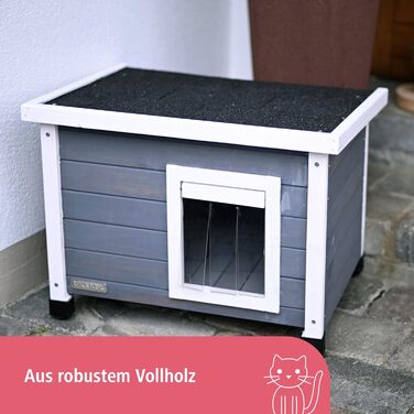 Будинок для котів Kerbl Rustica з дерева, з маятниковими дверима, вікнами з акрилу, регульованими ніжками, коричнево-зелений, 57 x 45 x 43 см