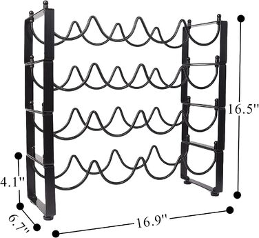 4-Tier Stackable Wine Rack, 3-in-1 Bottle Rack for 16 Bottles, Can Be Used Separately or Stacked Metal Wine Bottle Rack, Freestanding Wine Storage Rack for Cabinet Pantry (Black)