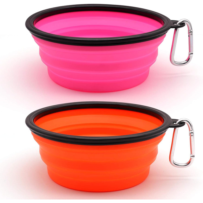 Складні миски для собак та котів SLSON (2 шт.) – 1000 мл, оранжевий та рожевий кольори