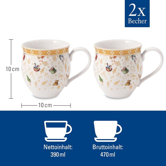 Villeroy & Boch - Toys Delight Mug Set with Handle, 2-piece, decorative collector's mug from the anniversary edition, porcelain, colorful/gold/white, 440 ml