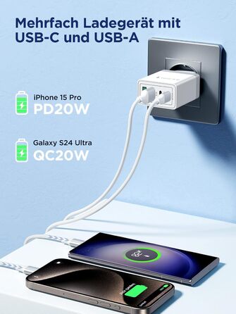 Багатопортовий зарядний пристрій Aioneus USB-C 40W з 4 портами (USB-C та USB-A) для iPhone, Samsung та інших телефонів, білий