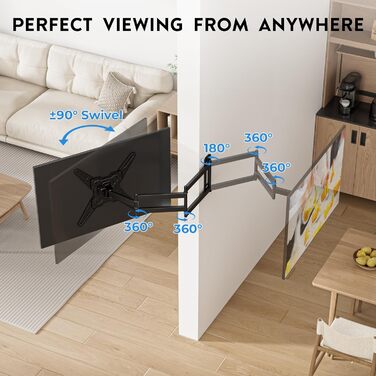 Кронштейн для телевізора BONTEC 950 мм, поворотний, нахильний, для 26-65 дюймів, VESA 400x400, до 35 кг
