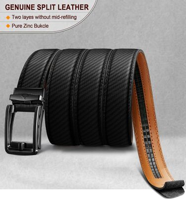 Чоловічий шкіряний ремінь BULLIANT з автоматичною застібкою, ширина 35 мм, регульований, чорний