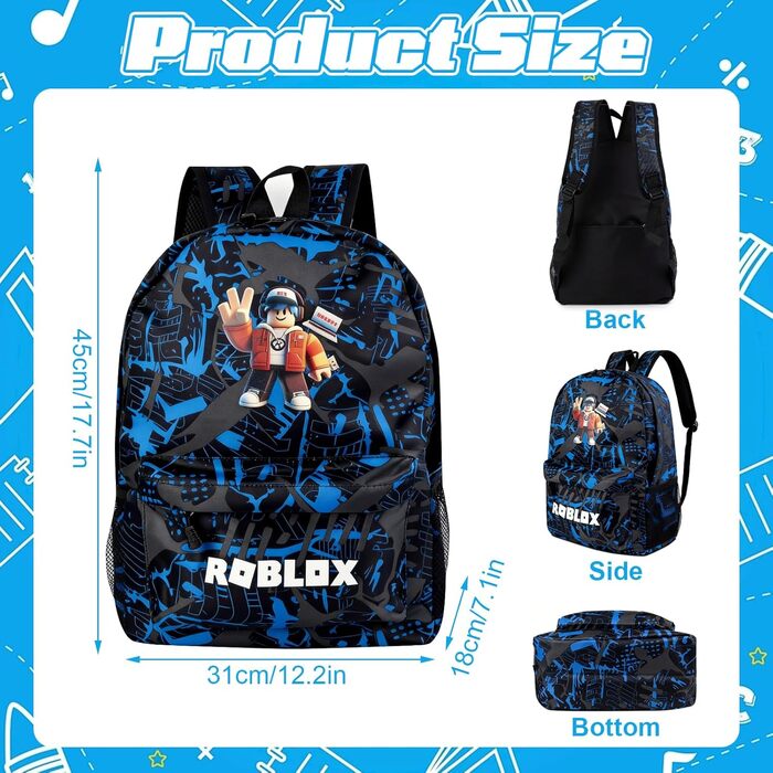 Дитячий рюкзак Yumcute Ro-blx з принтом, велика місткість, для школи та подорожей, мультяшний дизайн