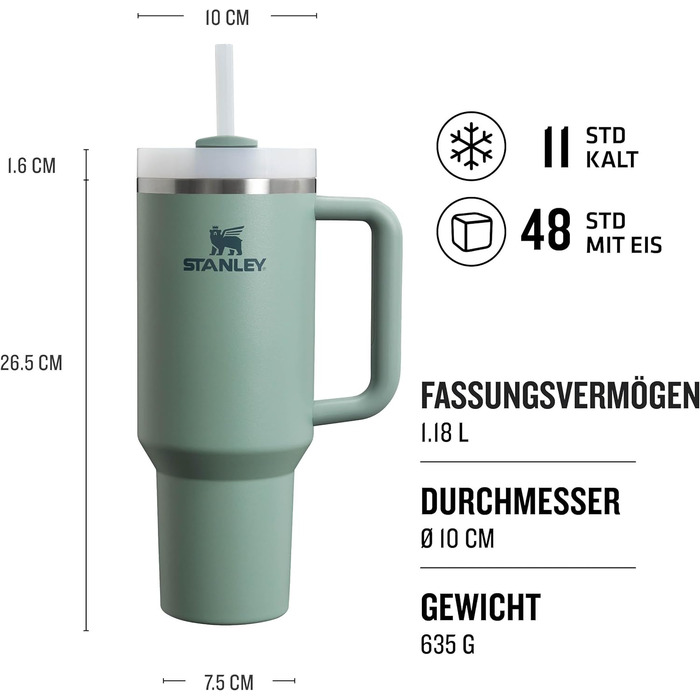 Термокружка Stanley Quencher H2.0 Flowstate 1.2L з трубочкою - 11 годин холоду, 48 годин з льодом, BPA Free, з нержавіючої сталі, Shale