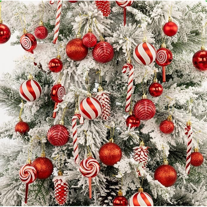 Набір новорічних кулічок 40 шт. Червоні, пластик, для прикраси ялинки. Безпечні, міцні, для декору на Різдво та Новий рік