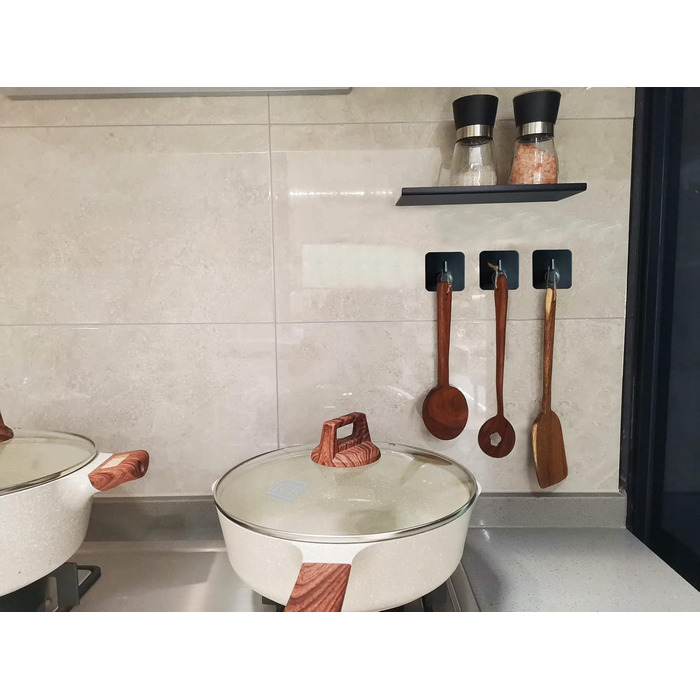 Набір гачків для рушників 6 шт. самоклеючі, з нержавіючої сталі, без свердління, для ванної, туалету, кухні, офісу (чорний)