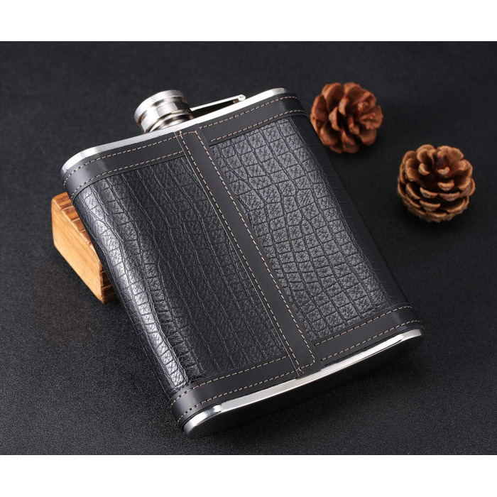 Фляга з імітацією крокодилячої шкіри, нержавіюча сталь, 510 мл, для віскі та лікеру, обгорнута PU-шкірою, TANEAXON