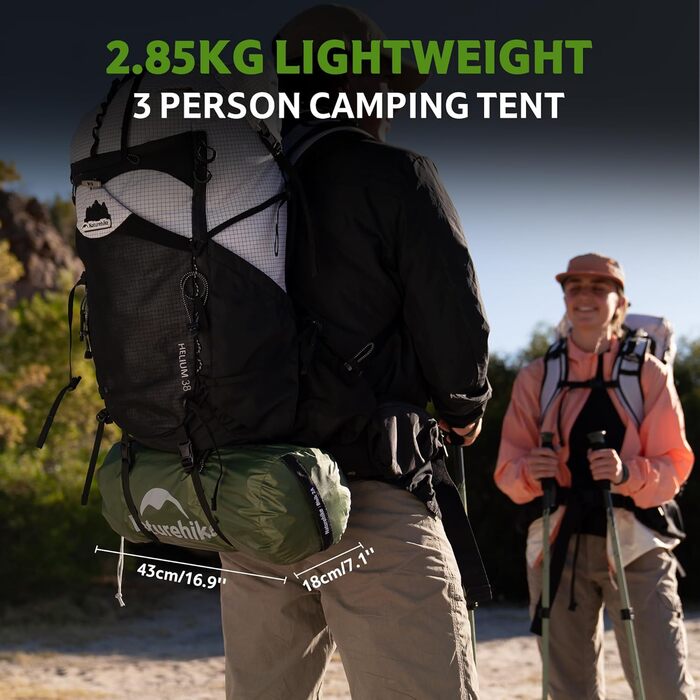 Намет Naturehike Bleik Ultralight 2-3 особи, водонепроникний (3000мм), для кемпінгу, туризму та трекінгу (240x290x125см, Зелений)