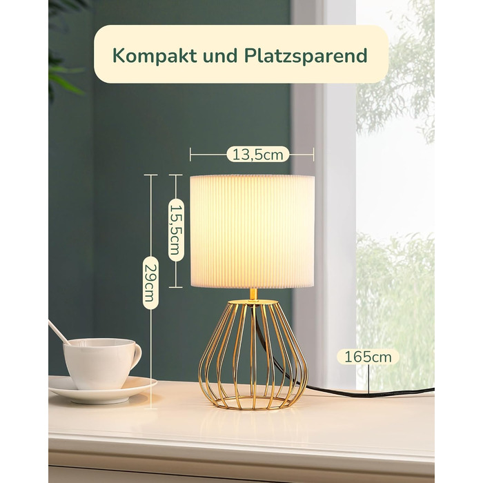 EDISHINE Настільна лампа, сучасний індустріальний дизайн, цоколь E14, вінтажна, для спальні та вітальні, бежево-чорна (кремово-білий плісе + золото)