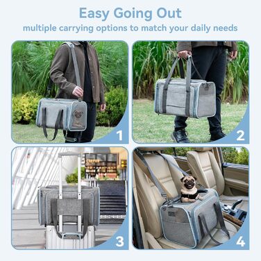 Транспортний бокс для кота/собаки Petsfit - складаний, сірий, M, з м'яким килимком