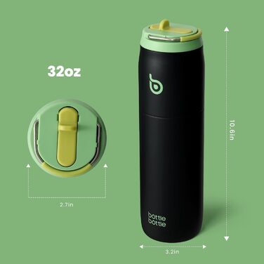 bottlebottle BOTTLE Insulated Water Bottle Stainless Steel 32oz (946ml) with Straw Handle for Sports, Travel, Gym, Double-Walled Leak-Proof, BPA-Free (Morgenröte)