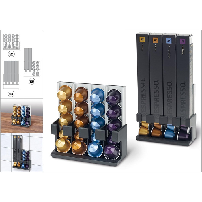 Тримач капсул Nespresso U-CAP ONE – органайзер для 40 капсул, ALU/пластик, срібно-чорний