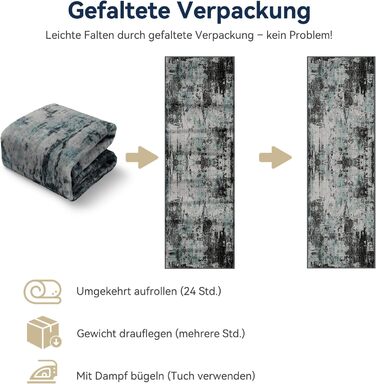 Килимок-доріжка 60 x 180 см, неслизький, з коротким ворсом, для кухні, миється, складається, абстрактний дизайн, синьо-чорний колір, підходить для входу, кухні, вітальні та офісу