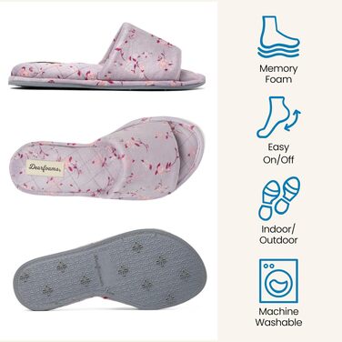 Жіночі домашні капці-шльопанці Dearfoams Beatrice Side Gore Slide з велюру, фіолетові у квітку, розмір 38/39 EU