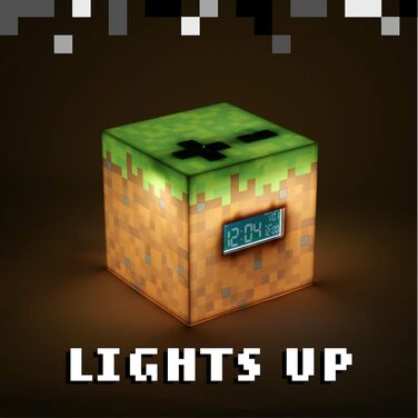 Будильник Minecraft Grasblock: офіційно ліцензований, з підсвіткою, відтворює музику з гри, декор для кімнати геймера Minecraft, 13 x 13 см, зелений