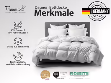 Dreamworld Nature Down Comforter Made in Germany, 135x200 cm, made of 90% down and 10% feathers, winter duvet, suitable for allergy sufferers (nomite), Öko-Tex 100 Class 1 certified, Downpass 135 x 200 cm winter duvet