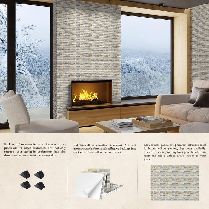 Акустичні панелі JBER самоклейні для звукоізоляції, шумопоглинаючі стінові панелі «Цегла» для студії, офісу та дому, 30 x 30 x 1 см, 12 шт, колір сірий (камінь)