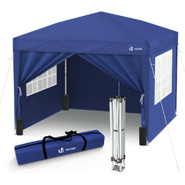 VOUNOT® Pavilion 3x3m with 4 Side Walls & 4 Sandbags, Pop-Up Folding Pavilion, Foldable Garden Tent Party Tent, including Bag, Grey (Blue+4 Side Walls)