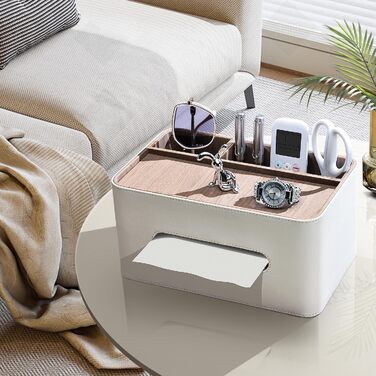 KINGFOM Склянка для серветок з 2 відсіками, з PU шкіри, для дому, офісу, ванної кімнати (Бежева)