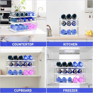 Bottle Rack Refrigerator Organizer, Expandable Bottle Holder Refrigerator Wine Rack Stackable, Adjustable Cabinet Organizer Kitchen, Bottle Organizer for Kitchen Countertop (blue)
