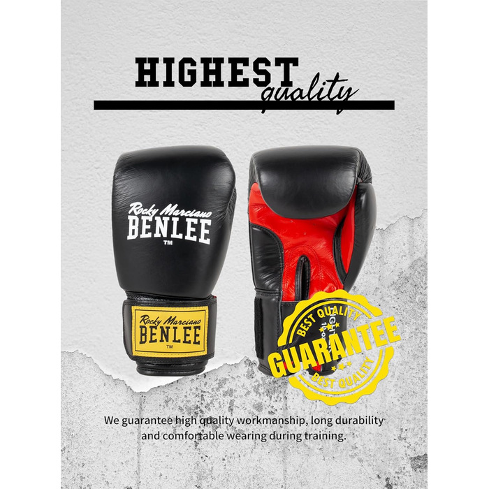 Боксерські рукавички BENLEE з натуральної шкіри Fighter Black/Red, 12 oz, Single