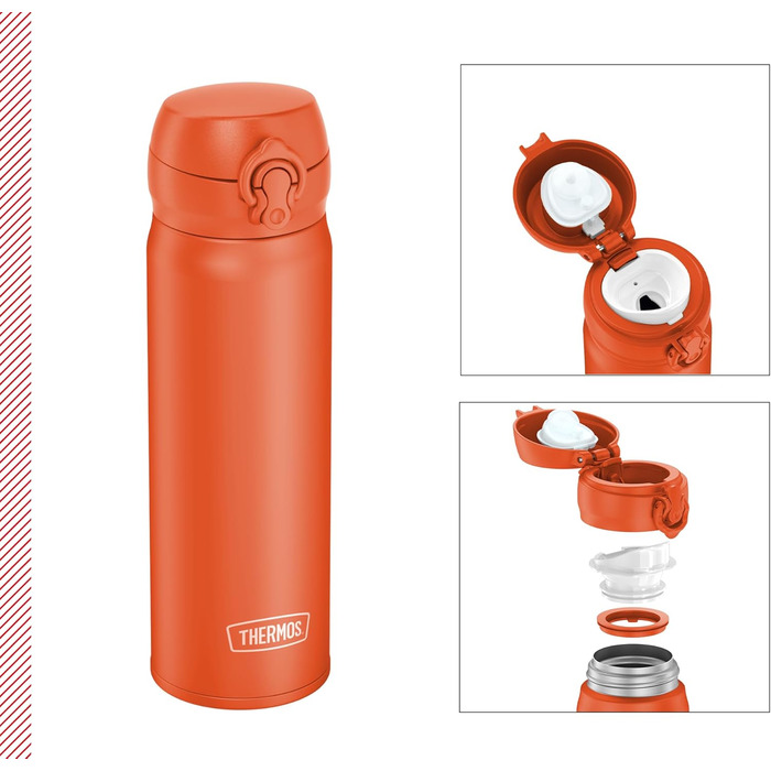 Термос Ultralight 0.5л, нержавіюча сталь, зберігає тепло 10 год / холод 20 год, абсолютно герметичний, для води, чаю, безалкогольних напоїв (Glowing Orange Mat)