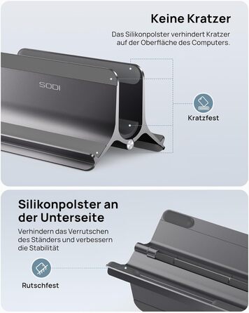 Підставка для ноутбука SODI вертикальна, автоматична, з алюмінію, для MacBook Pro/Air, ноутбуків, планшетів, телефонів (сіра)