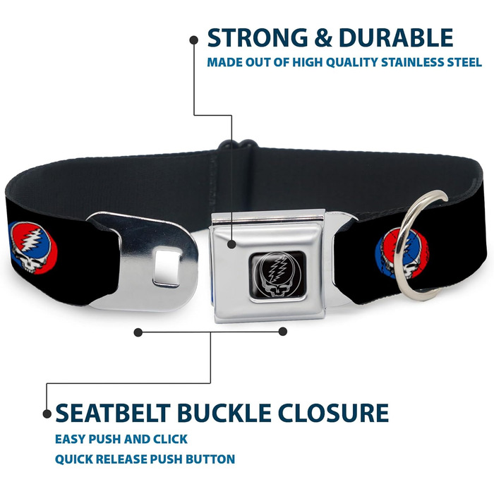 Нашийник для собак Buckle-Down з пряжкою Steal Your Face Repeat - чорний, 1 дюйм, розмір 15-26 дюймів