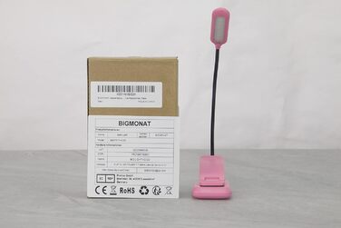 Ліхтарик для читання BIGMONAT з кліпсою, USB, 6 LED, 3 режими яскравості, гнучкий, рожевий