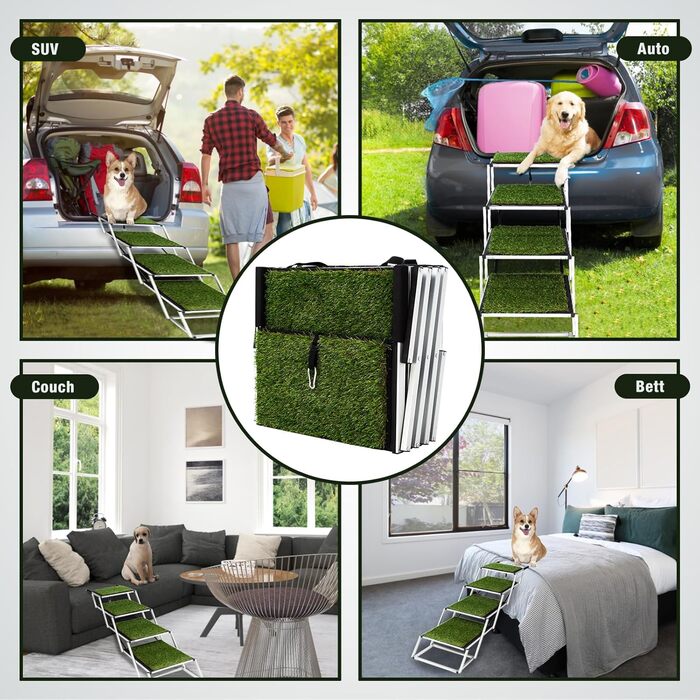 Сходинки для собак Extra Breit: широкі, складані сходи для великих собак з антиковзким покриттям з штучного газону, легкий алюмінієвий каркас, для автомобілів, вантажівок та SUV