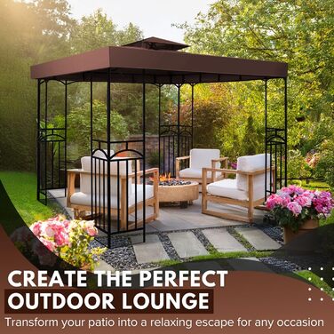 20.3 x 20.3 cm Gazebo Replacement Canopy Cover, Waterproof Cover for Outdoor Gazebo, Double-Tiered, UV30, Awning Cover, Garden, Terrace, Courtyard Tent (brown)