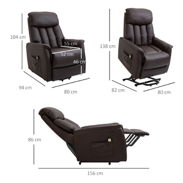 HOMCOM Electric Recliner Chair, TV Recliner with Lift Assist, Recliner with Lie-Flat Function, Faux Leather, Brown, 80 x 94 x 104 cm | Aosom