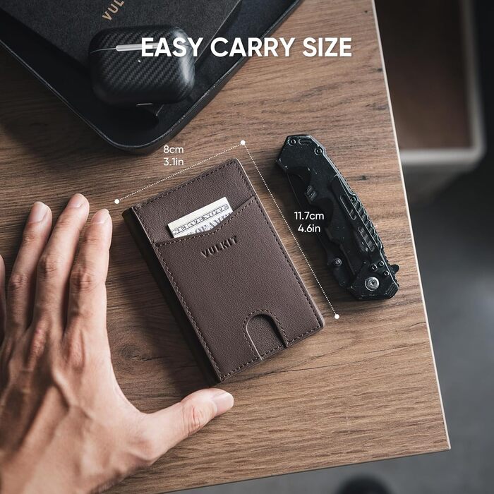 Чоловічий шкіряний картхолдер VULKIT з RFID захистом Nappa Espresso - 10 відділень для карт