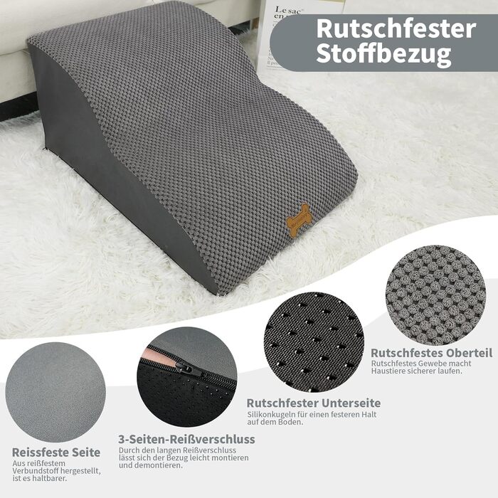 Non-slip dog stairs for small dogs, 2-step, pet stairs for bed and sofa made of high-density sponge, dog stairs/ramp with removable, washable cover and non-slip bottom, 55x40x30cm