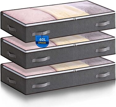 Комод під ліжко Boic 2 шт. 60л, ящик для зберігання з кришкою, велика коробка для постільної білизни, ковдр, одягу