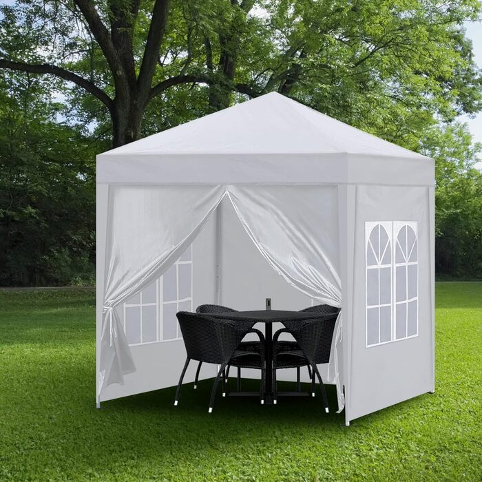 CLIPOP Pop Up Gazebo 3 x 3 m, Outdoor Folding Gazebo with 4 Side Walls and Carry Bag, UV Protection Garden Gazebo for Wedding, Outdoor, Camping, Beach (White)