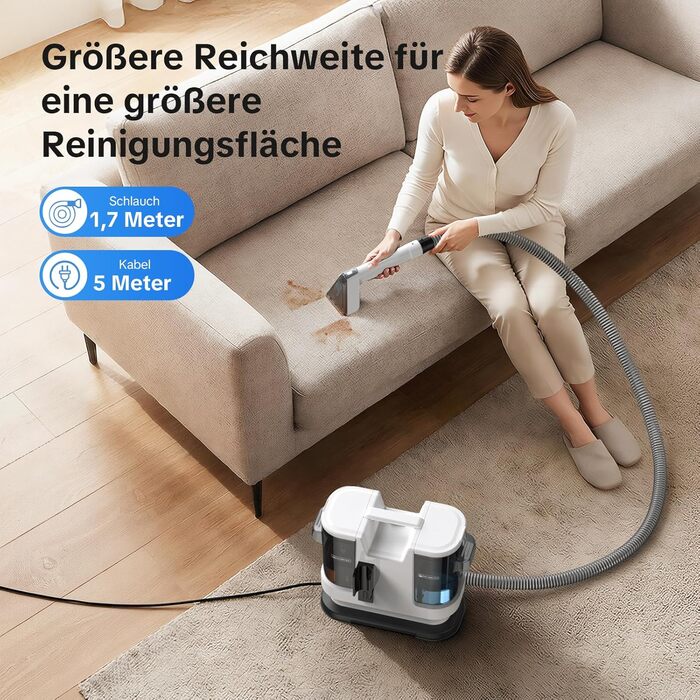 Lubluelu Пилосос для чищення м'яких меблів та килимів – 600 Вт, 20 кПа, з самоочищенням та довгим шлангом для килимів, диванів та авто (слонова кістка)