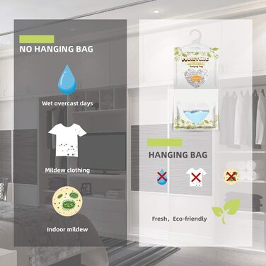 ZSPENG 14-Piece Moisture Absorber & Max Odor Eliminator Hanging Bags, 220g Fragrance Free Dehumidifying Bags for Closets, Basements, Laundry Rooms, Storage Rooms