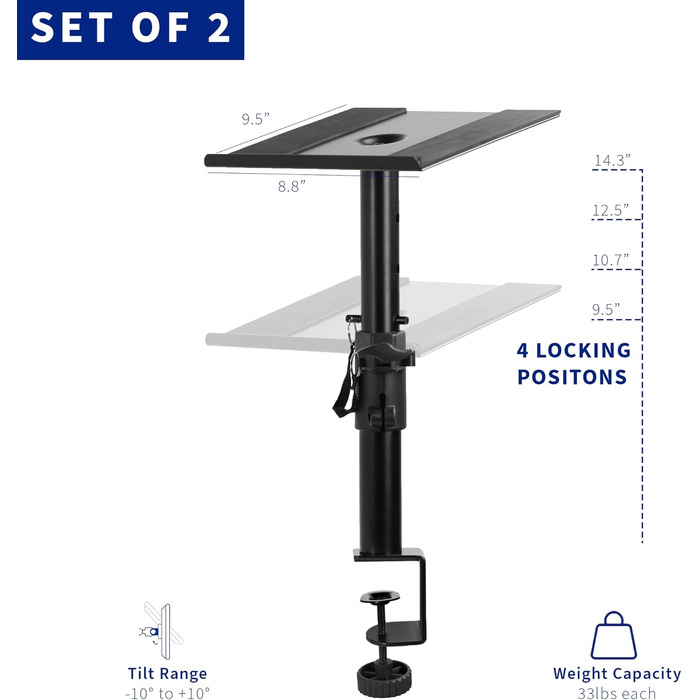Настінний кріплення для динаміків VIVO, 2 шт, білий/чорний, регулювання висоти та нахилу, універсальне, для комп'ютера та книжкової полиці