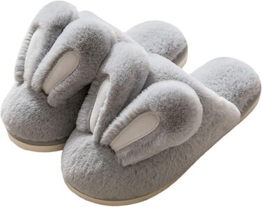 Тапочки-зайчики для жінок та чоловіків, м'які пухнасті тапочки з антиковзким покриттям, світло-сірий колір, розмір 40/41 EU