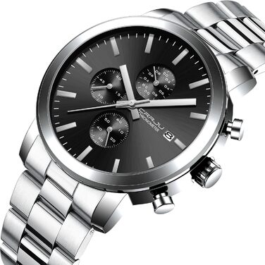 Чоловічий годинник CRRJU з хронографом, сталевий браслет, водонепроникний, з датою, кварцовий, чорний, для бізнесу