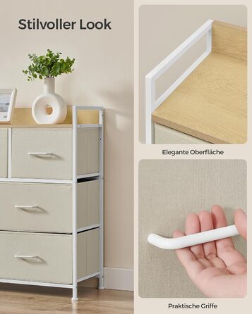 SONGMICS Chest of Drawers, Cabinet, 7 Fabric Drawers with Handles, Metal Frame, Industrial Design, Vintage Brown-Ink Black LTS137B01 (Cream White + Cloud White, 28.5W x 98D x 85H cm)