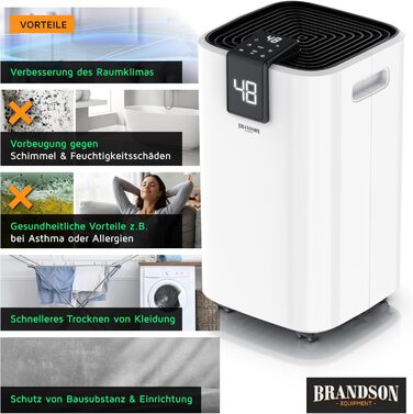 Електричний осушувач повітря Brandson 16L з компресором – 16 літрів/24 години – тихий – дисплей – для спальні, ванної, підвалу