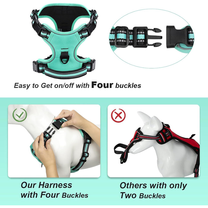 Нашийник для собак No-Pull, грудна шлейка для маленьких, середніх та великих собак - м'яка, дихаюча, регульована, світловідбиваюча, проти потягування з м'яким тримачем (L, блакитний)