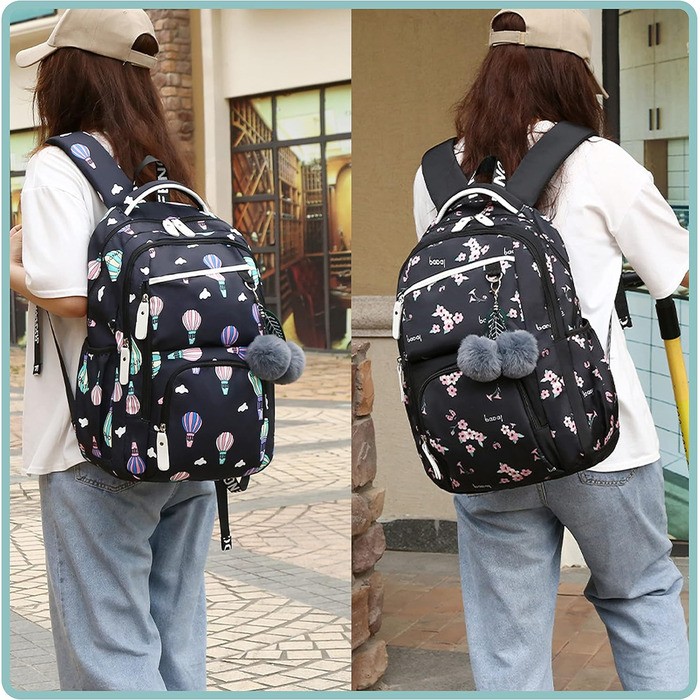 Рюкзак для дівчинки з квітами: шкільний, для подорожей, на ноутбук (чорний)